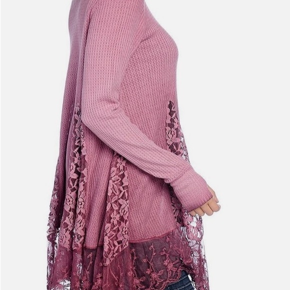 Indigo Thread Co. Thermal Knit & Lace Inset Tunic w/ Thumb Holes XL - Picture 5 of 6